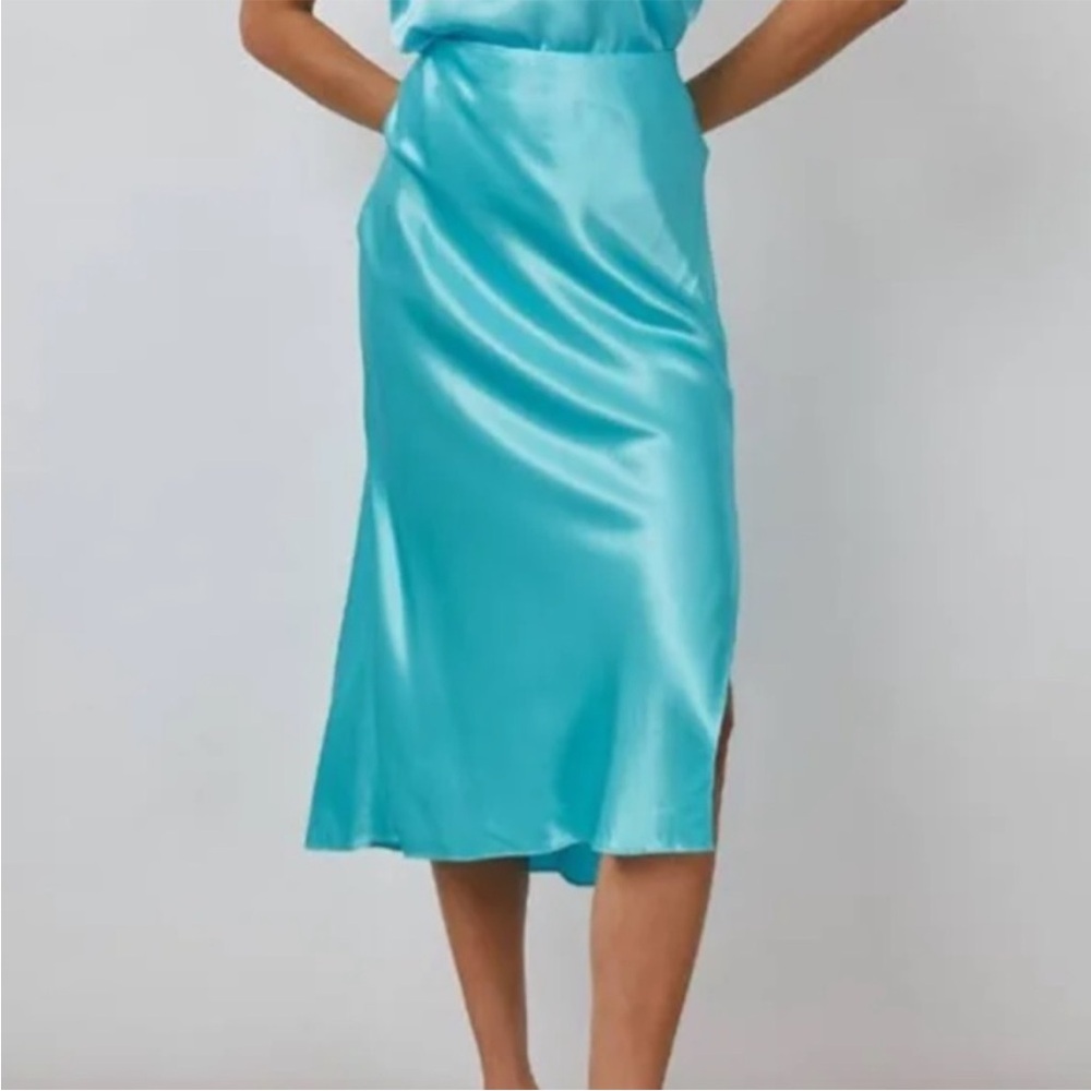 •Rails• turquoise midi silk skirt